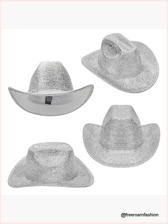 Holographic Cowboy Hat with Adjustable Strap, Medium, Glitter Rave Party